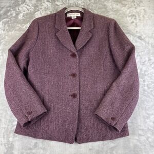 Jones New York 100% Wool Tweed Blazer Women's‎ 12 Purple Lined Classic (1277)